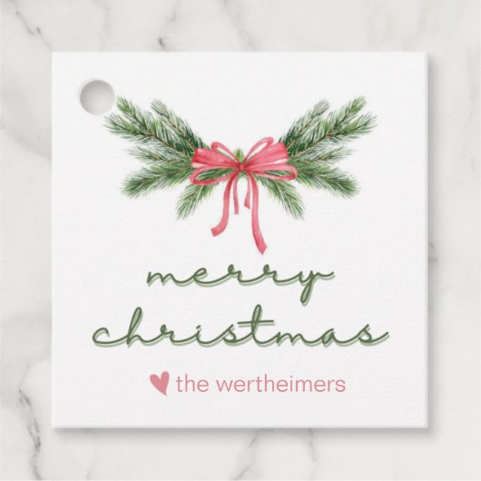 Christmas Fir Bow Favor Tag Geschenkanhänger (Vorderseite)