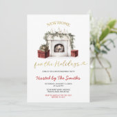 Christmas Fireplace New Home For The Holidays Einladung (Stehend Vorderseite)