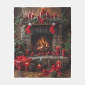 Christmas Fireplace Pinecones Red Candles   Fleecedecke (Vorderseite)