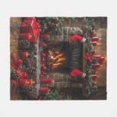 Christmas Fireplace Pinecones Red Candles Fleecedecke (Vorderseite (Horizontal))