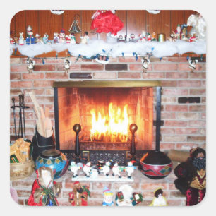 CHRISTMAS FIREPLACE QUADRATISCHER AUFKLEBER