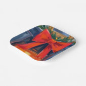 Christmas Fireplace | Red Bow Merry Watercolor  Pappteller (Gewinkelt)