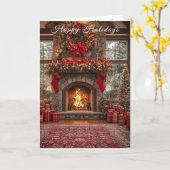 Christmas Fireplace Red Stockings Lights Karte (Gelbe Blume)