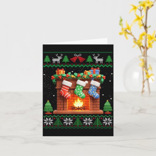 Christmas Fireplace Stockings Funny Ugly Christmas Karte (Gelbe Blume)