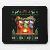 Christmas Fireplace Stockings Funny Ugly Christmas Mousepad (Vorne)