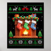 Christmas Fireplace Stockings Funny Ugly Christmas Poster (Vorne)