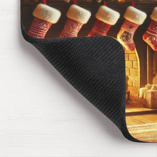 Christmas fireplace & tree in a winter wonderland mousepad (Ecke)