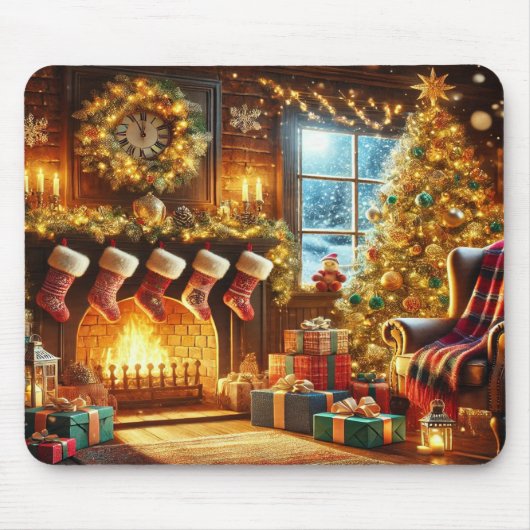 Christmas fireplace & tree in a winter wonderland mousepad (Vorne)