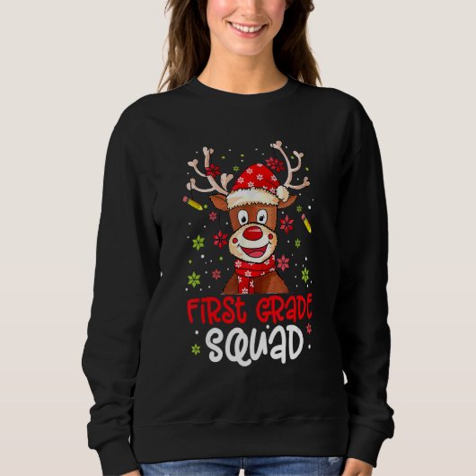 Christmas First Grade Squad Reindeer Xmas Teacher Sweatshirt (Vorderseite)