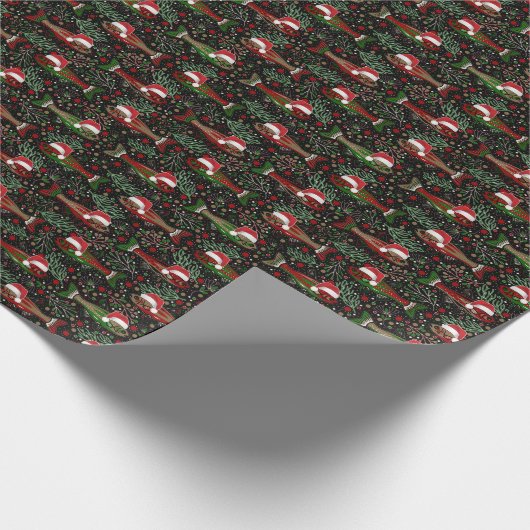 Christmas Fish in Santa Hats Red and Green Trout Geschenkpapier (Ecke)