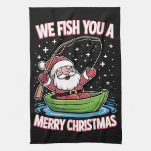 Christmas Fisherman Fishing Funny Cooler Weihnacht Geschirrtuch