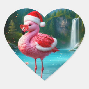 Christmas Flamingo As Santa Claus-47475 Herz-Aufkleber