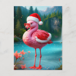 Christmas Flamingo As Santa Claus-47475 Postkarte
