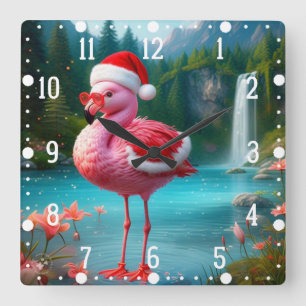 Christmas Flamingo As Santa Claus-47475 Quadratische Wanduhr
