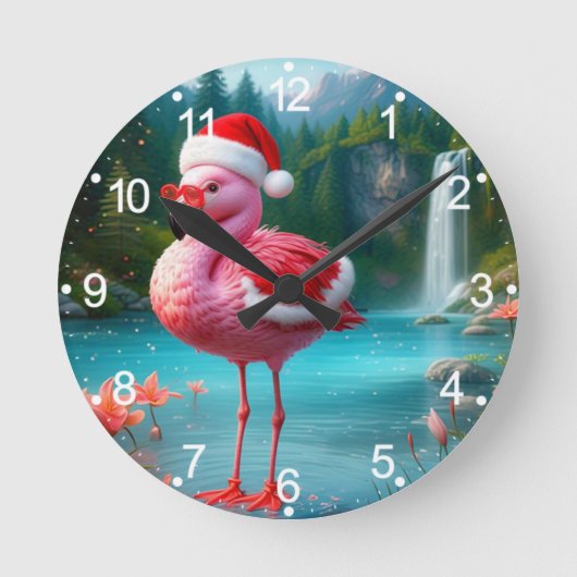 Christmas Flamingo As Santa Claus-47475 Runde Wanduhr (Vorderseite)