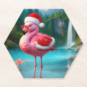 Christmas Flamingo As Santa Claus-47475 Untersetzer