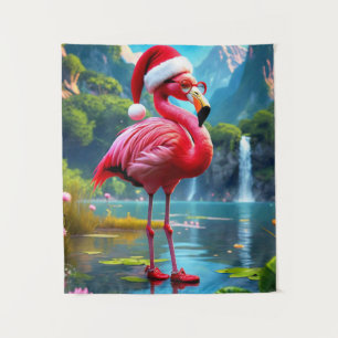 Christmas Flamingo As Santa Claus-47476 Wandteppich