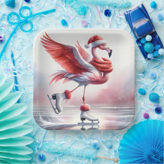 Christmas Flamingo auf Skaten Pappteller (Party)