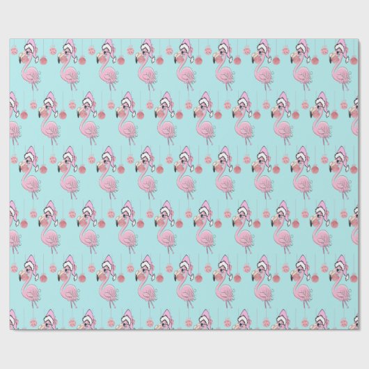 Christmas Flamingo Blue Pink Girly Niedlich Geschenkpapier (Flach)