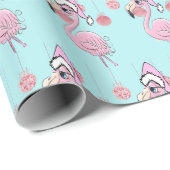 Christmas Flamingo Blue Pink Girly Niedlich Geschenkpapier (Rolleneckpunkt)