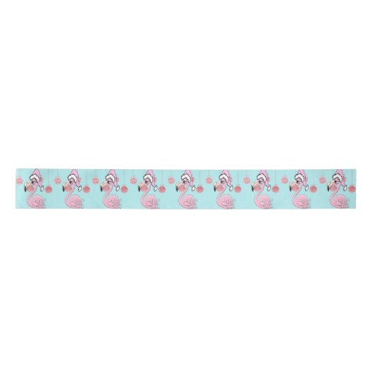 Christmas Flamingo Blue Pink Girly Niedlich Satinband (Vorderseite)