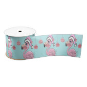 Christmas Flamingo Blue Pink Girly Niedlich Satinband (Spule)