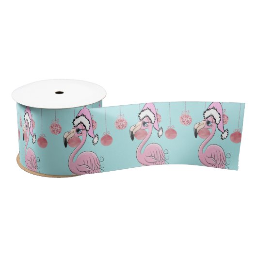 Christmas Flamingo Blue Pink Girly Niedlich Satinband (Spule)