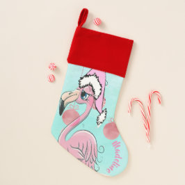 Christmas Flamingo Blue Pink Girly Niedlich Weihnachtsstrumpf