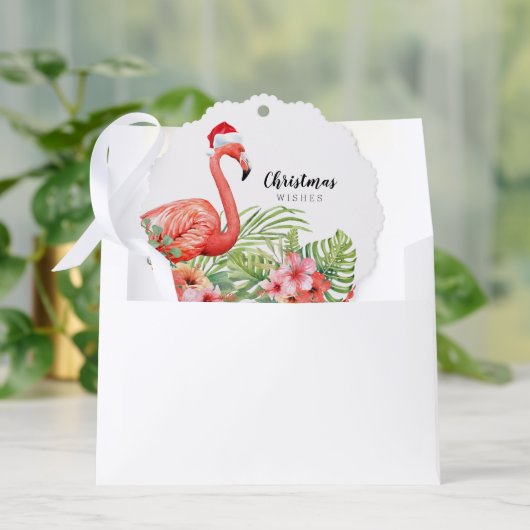 Christmas Flamingo Floral Greenery Wishes Ornament Karte (Umschlag)