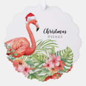 Christmas Flamingo Floral Greenery Wishes Ornament Karte (Vorderseite)