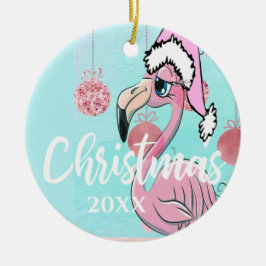 Christmas Flamingo Foto Blue Pink Girly Niedlich Keramik Ornament