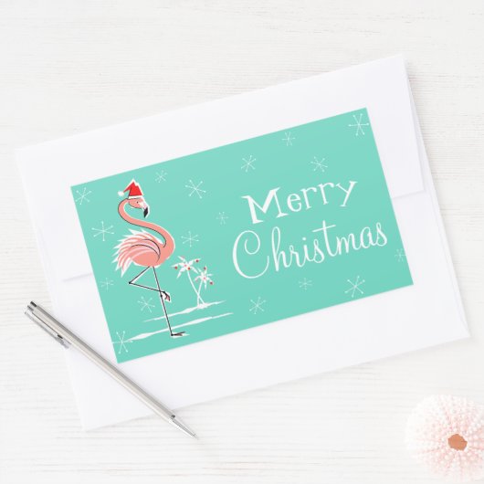 Christmas Flamingo Frohe Weihnachtslandschaft Rechteckiger Aufkleber (Umschlag)