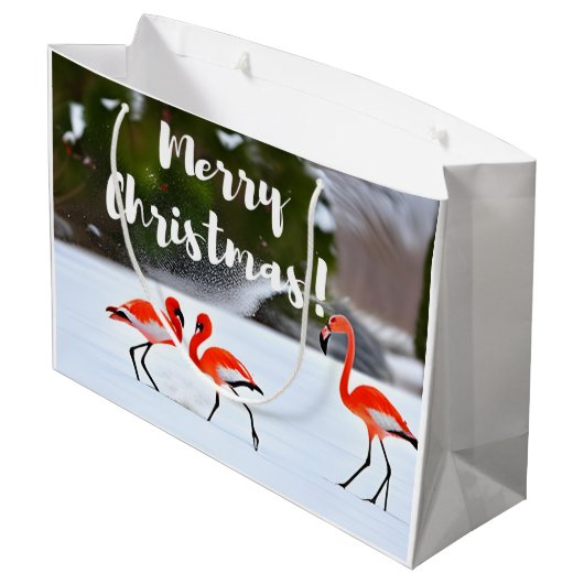 Christmas Flamingo Große Geschenktüte (Rückseite Schrägansicht)
