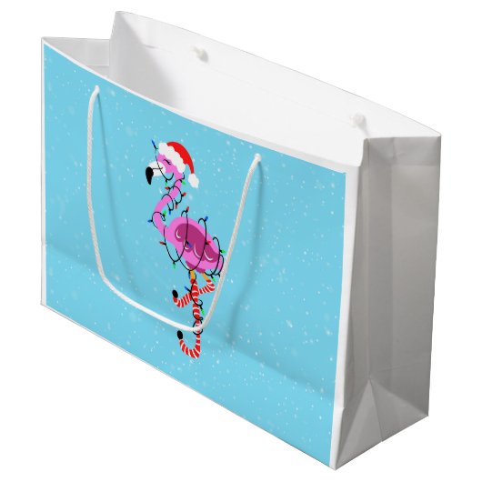 Christmas Flamingo Große Geschenktüte (Vorderseite Schrägansicht)