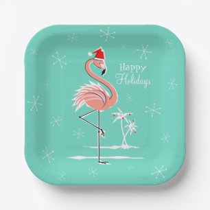 Christmas Flamingo Happy Holidays Platz Pappteller