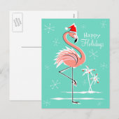 Christmas Flamingo Happy Holidays Postcard Feiertagspostkarte (Vorne/Hinten)