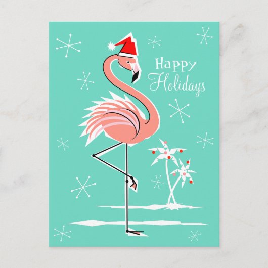 Christmas Flamingo Happy Holidays Postcard Feiertagspostkarte (Vorderseite)