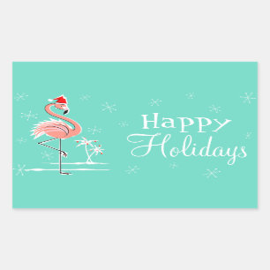 Christmas Flamingo Happy Holidays Rechteck Rechteckiger Aufkleber