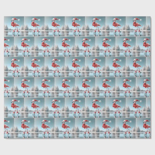Christmas Flamingo Ice Skaten Geschenkpapier (Flach)