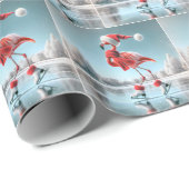 Christmas Flamingo Ice Skaten Geschenkpapier (Rolleneckpunkt)