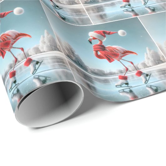 Christmas Flamingo Ice Skaten Geschenkpapier (Rolleneckpunkt)