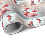 Christmas Flamingo Ice Skaten Geschenkpapier (Rolleneckpunkt)
