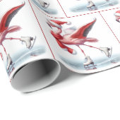 Christmas Flamingo Ice Skaten Geschenkpapier (Rolleneckpunkt)