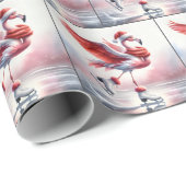 Christmas Flamingo Ice Skaten Geschenkpapier (Rolleneckpunkt)