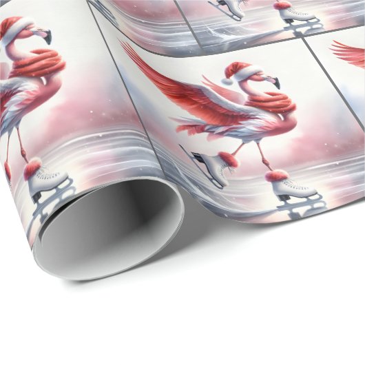 Christmas Flamingo Ice Skaten Geschenkpapier (Rolleneckpunkt)