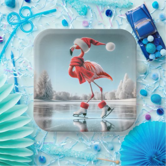 Christmas Flamingo Ice Skaten Pappteller (Party)