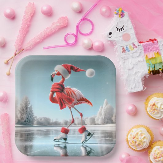 Christmas Flamingo Ice Skaten Pappteller (Party)