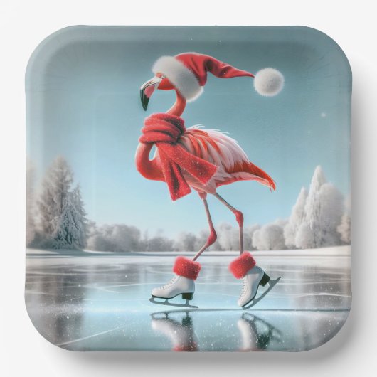 Christmas Flamingo Ice Skaten Pappteller (Vorderseite)