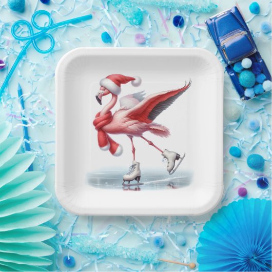 Christmas Flamingo Ice Skaten Pappteller (Party)