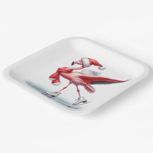 Christmas Flamingo Ice Skaten Pappteller (Gewinkelt)